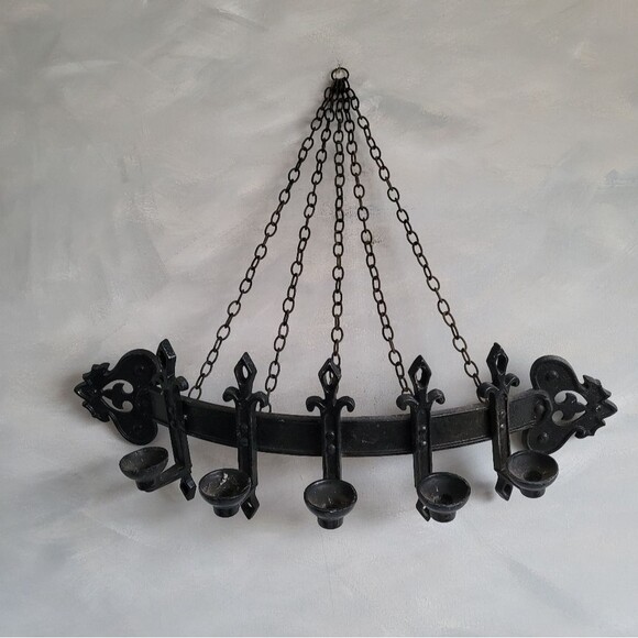 Vintage Curved 5 Candelabra Wall Sconce Candle Holder Metal Black  Gothic 27' - Picture 7 of 15